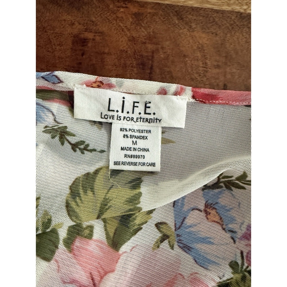 LIFE Love Is For Eternity Floral Kimono Dress M Lace Boho Wedding Guest High Low - Picture 8 of 11